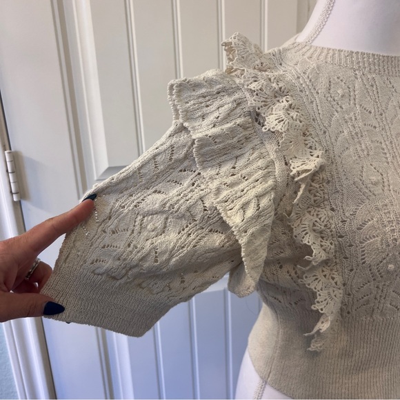 Zara Cream Lace Ruffle Blouse Medium Coquette Preppy - Picture 7 of 16